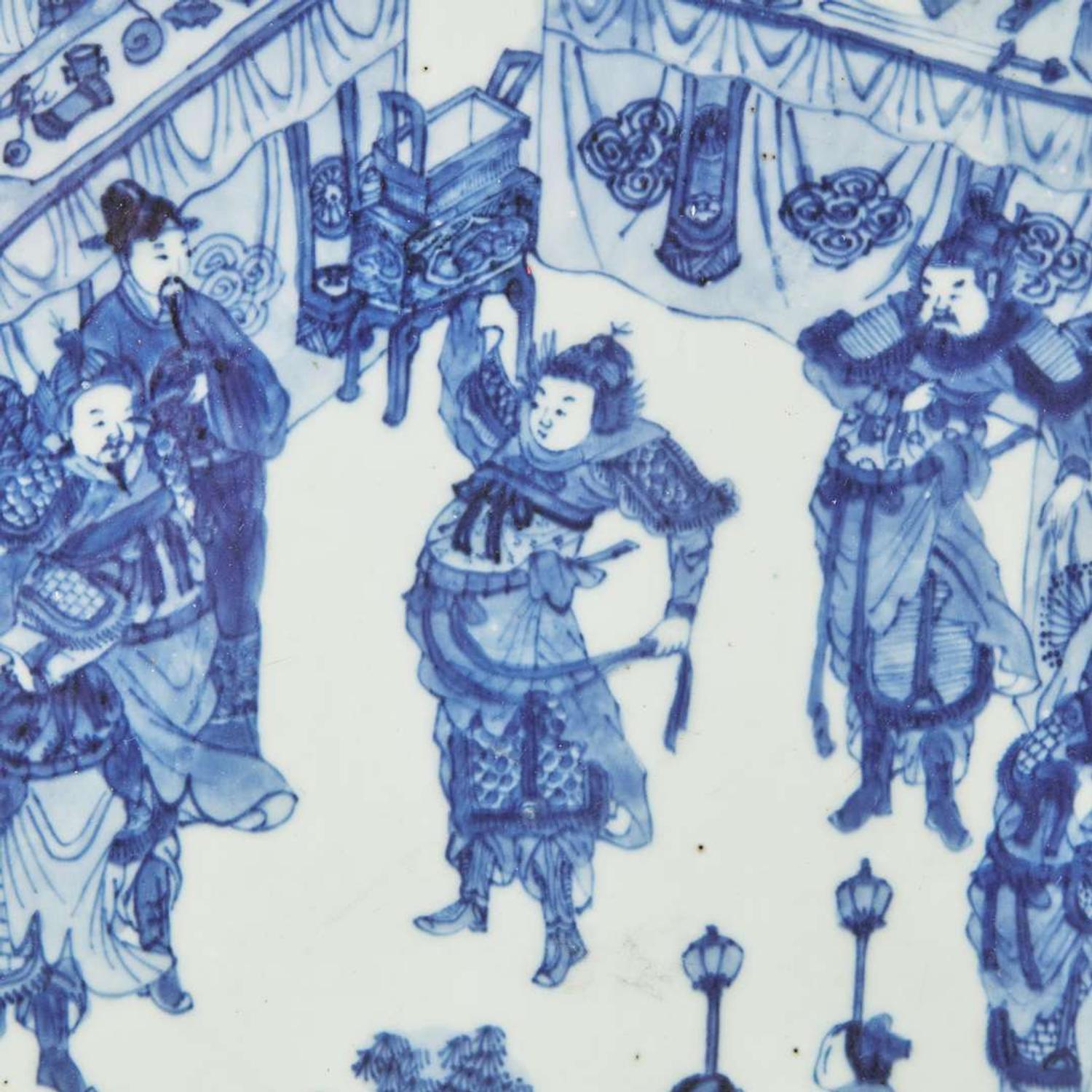 A Chinese blue and white porcelain figural plaque 青花人物故事瓷板 Kangxi period ??