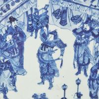 A Chinese blue and white porcelain figural plaque 青花人物故事瓷板 Kangxi period ??