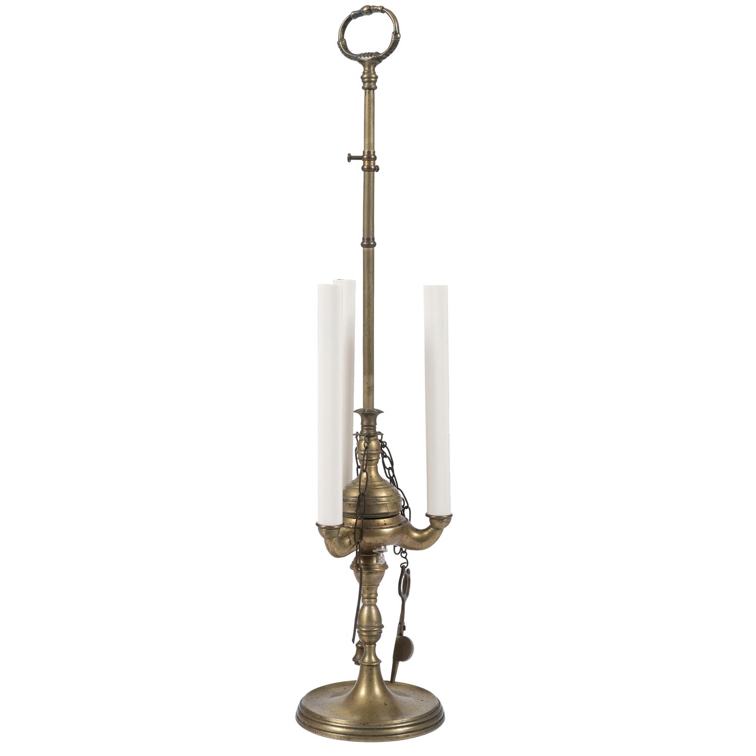 A French Brass Three-Light Bouillotte Lamp
