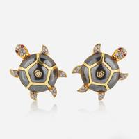 A Pair of 18K Yellow Gold and Gemstone Earrings