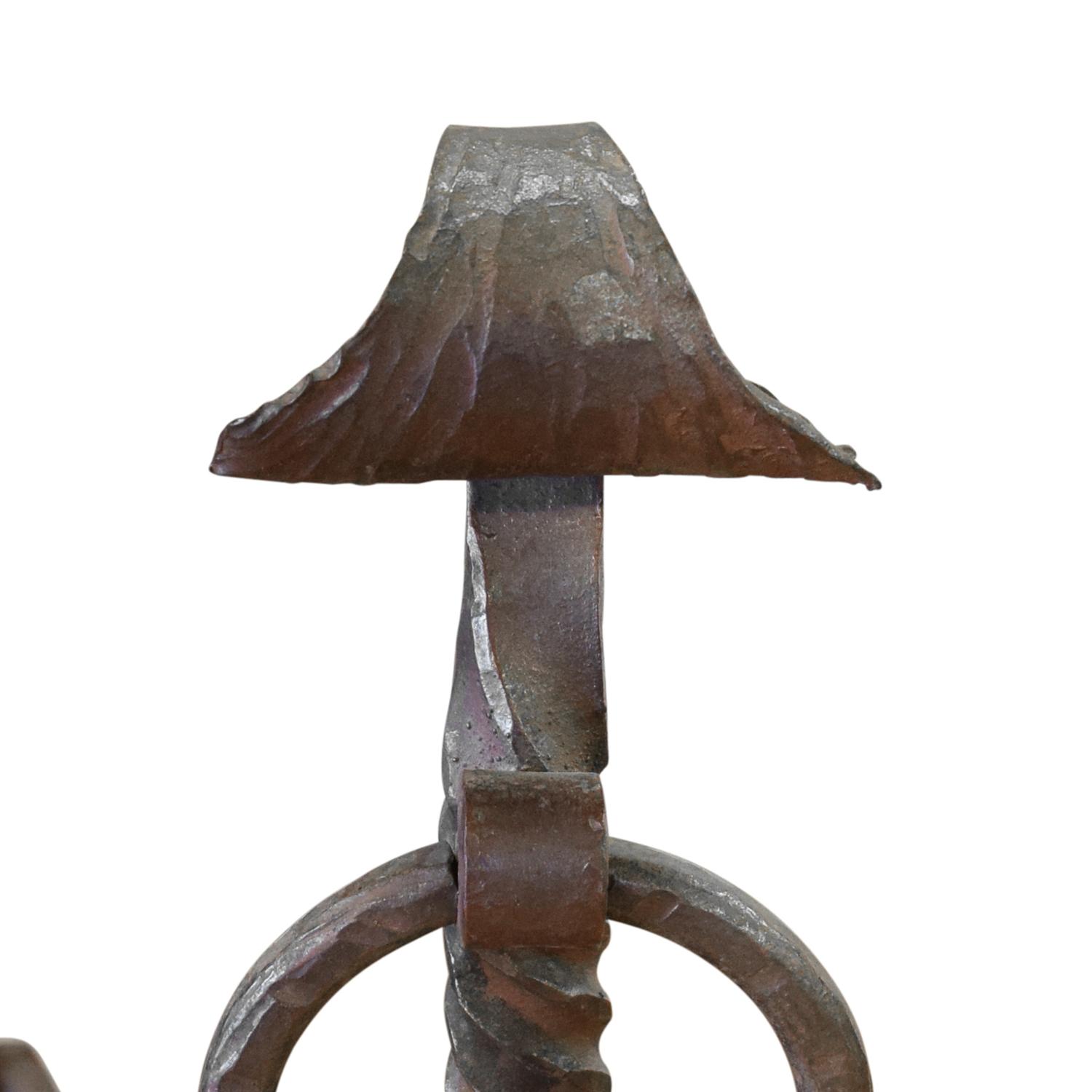 A Pair of Wrought Iron Andirons 12.5" W x 17.5" D x 18" H — Argentina, 19th Century