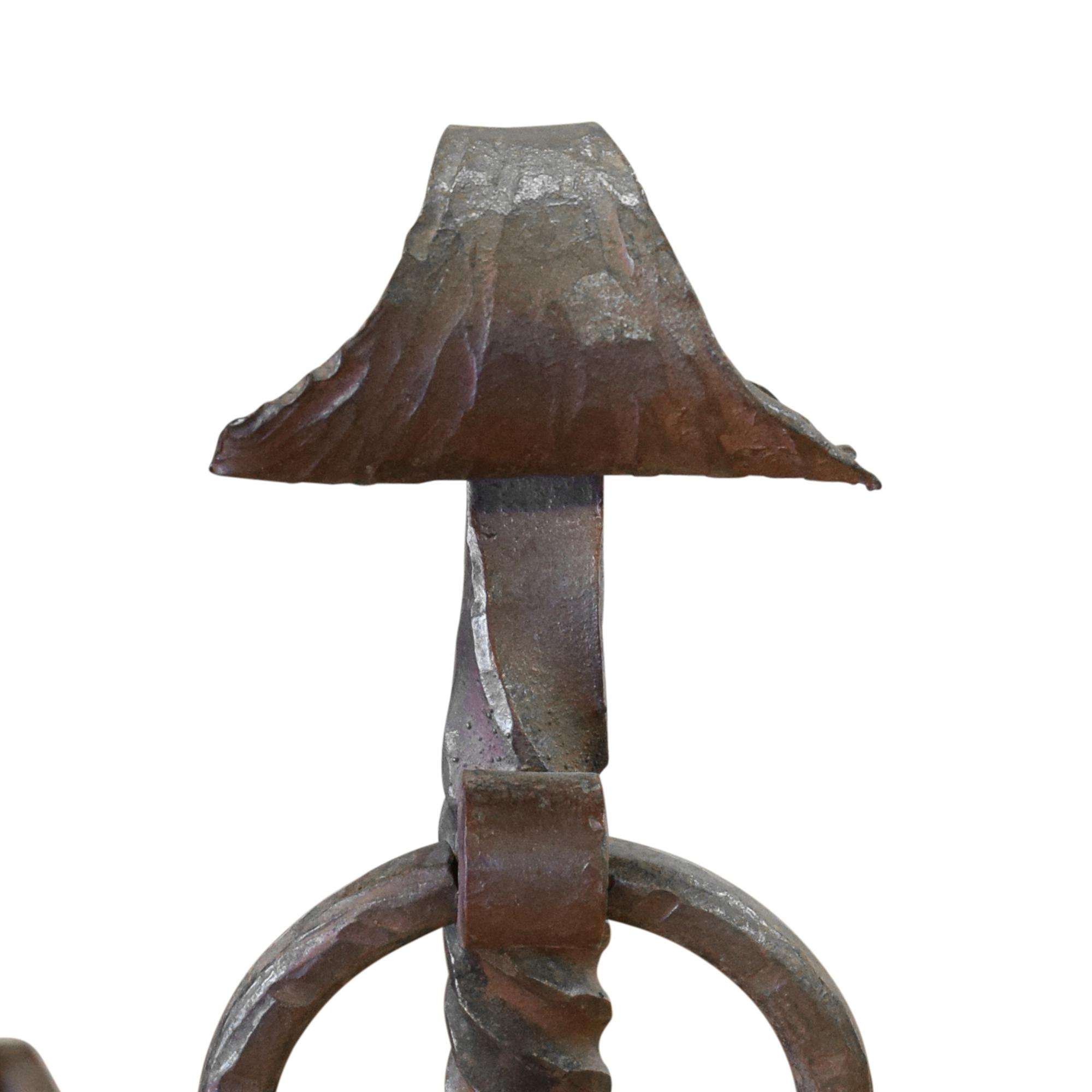 A Pair of Wrought Iron Andirons 12.5" W x 17.5" D x 18" H — Argentina, 19th Century