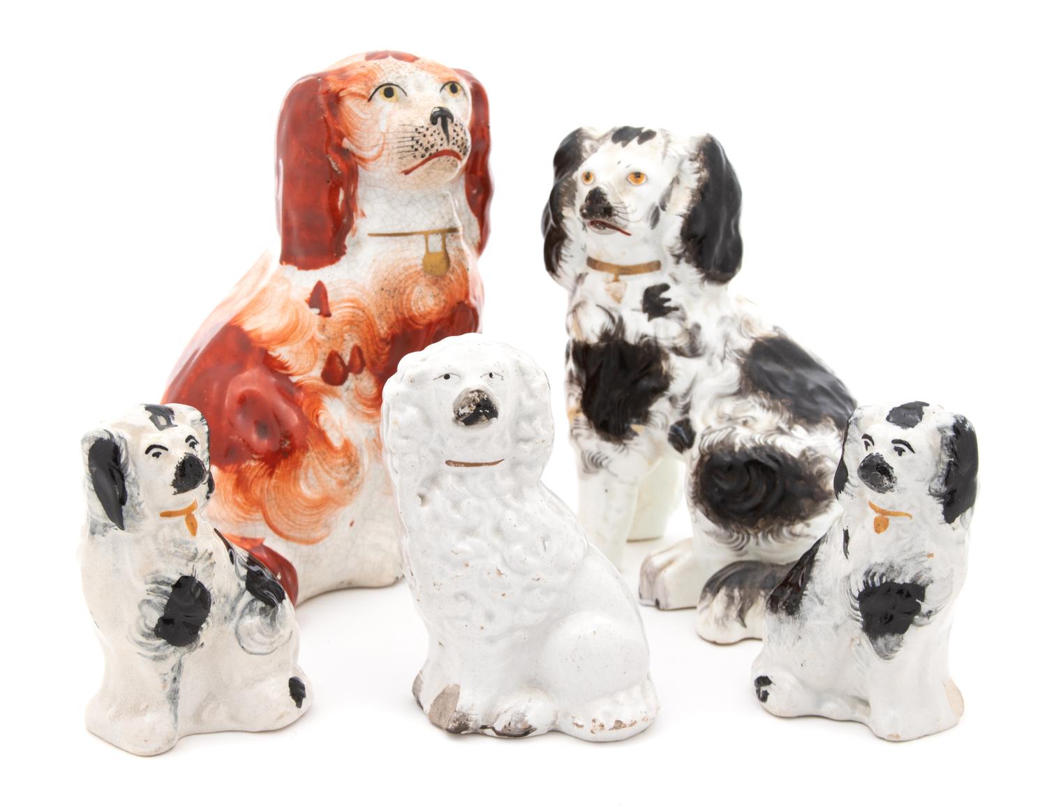 A Group of Five Staffordshire Spaniels
