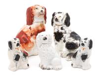 A Group of Five Staffordshire Spaniels