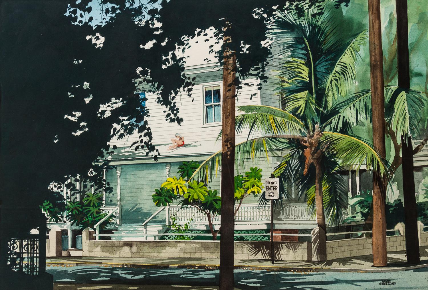 Wayne Sessions, (American, 1924-1984), Crazy Lady on Caroline Street