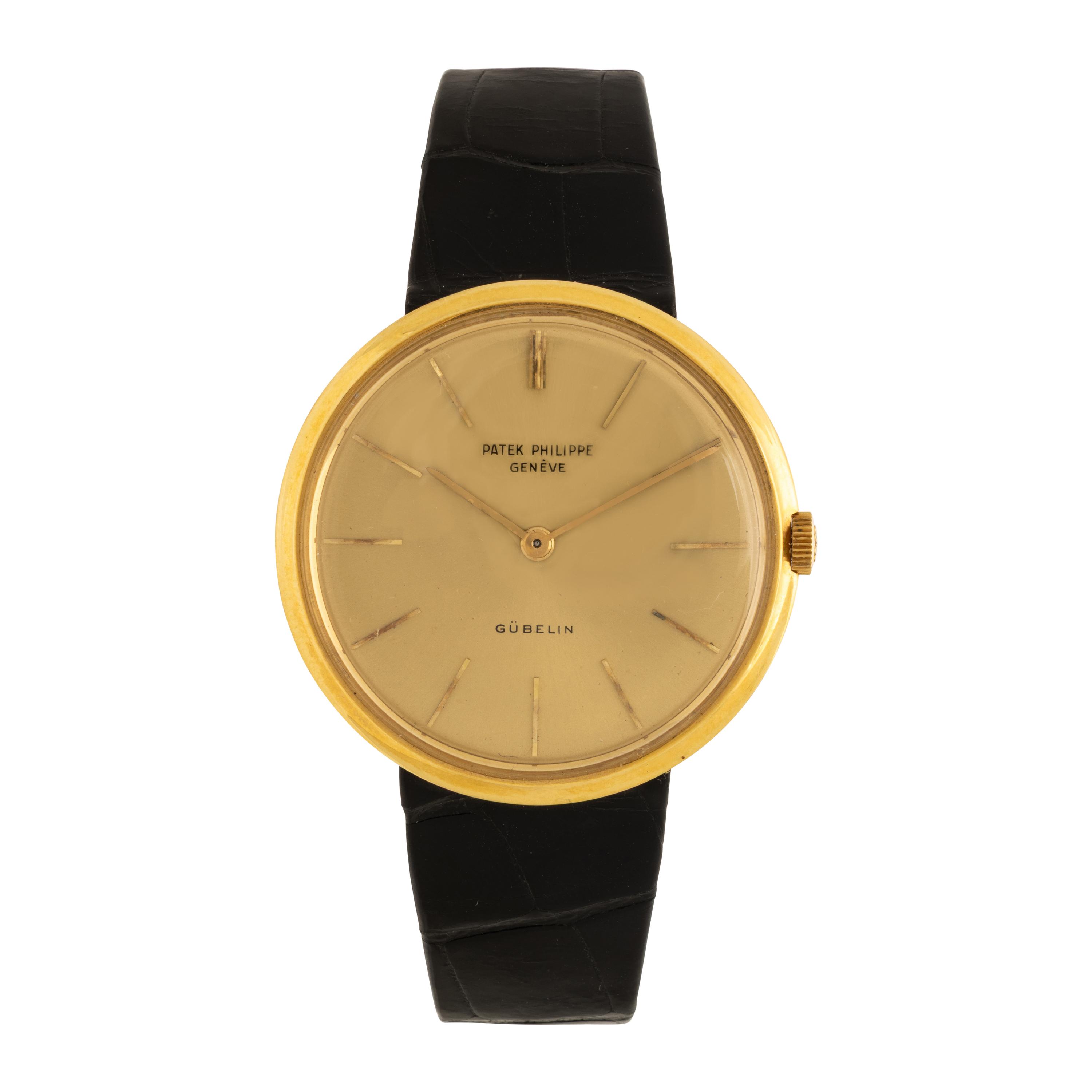 Patek Philippe, Ref. 2591, 18K Yellow Gold 'Calatrava' Watch, Retailed by and Signed Gübelin, with Pouch