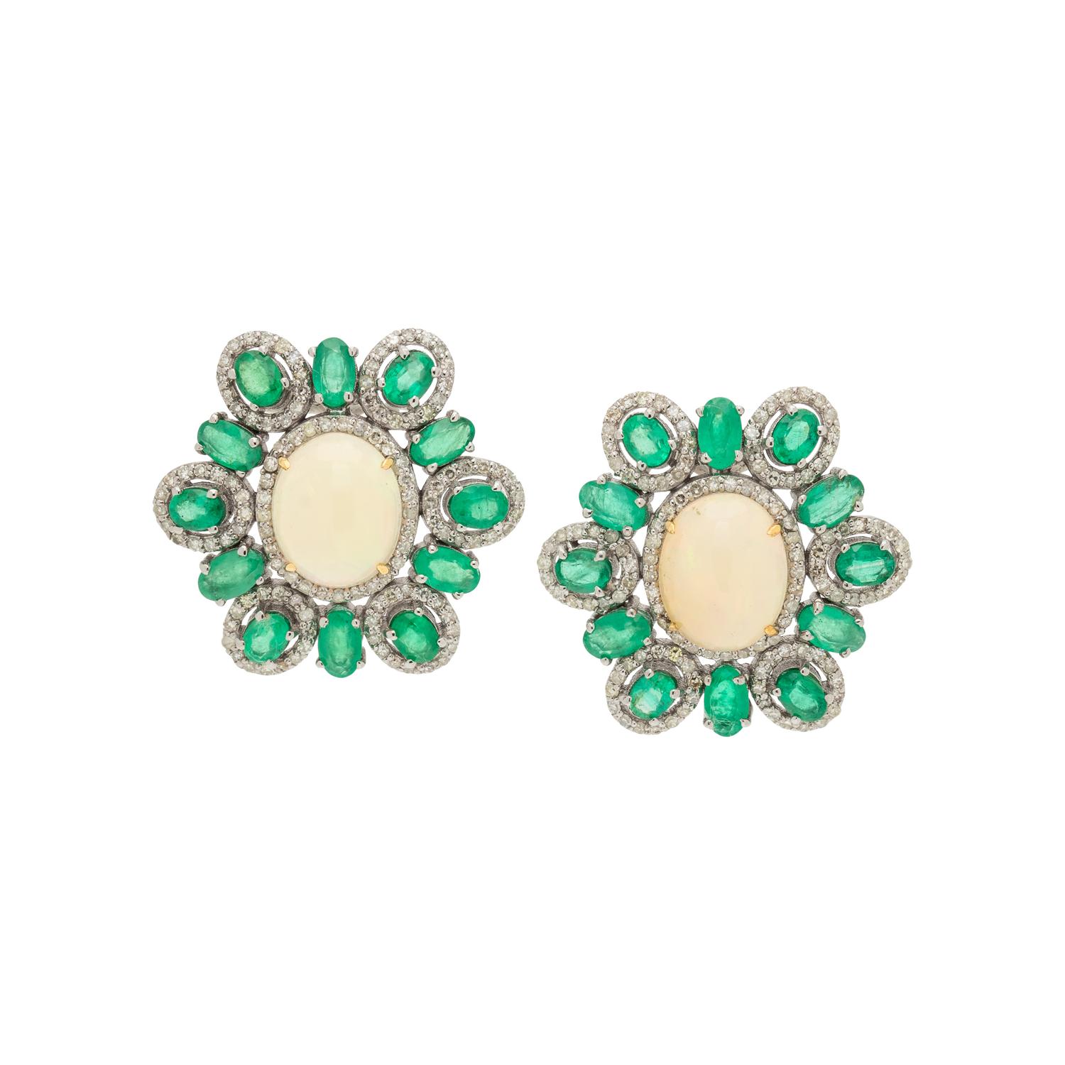 OPAL, EMERALD AND DIAMOND EARRINGS