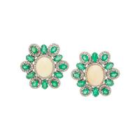 OPAL, EMERALD AND DIAMOND EARRINGS
