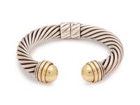 DAVID YURMAN, SILVER AND YELLOW GOLD 'CABLE CLASSIC' CUFF BRACELET