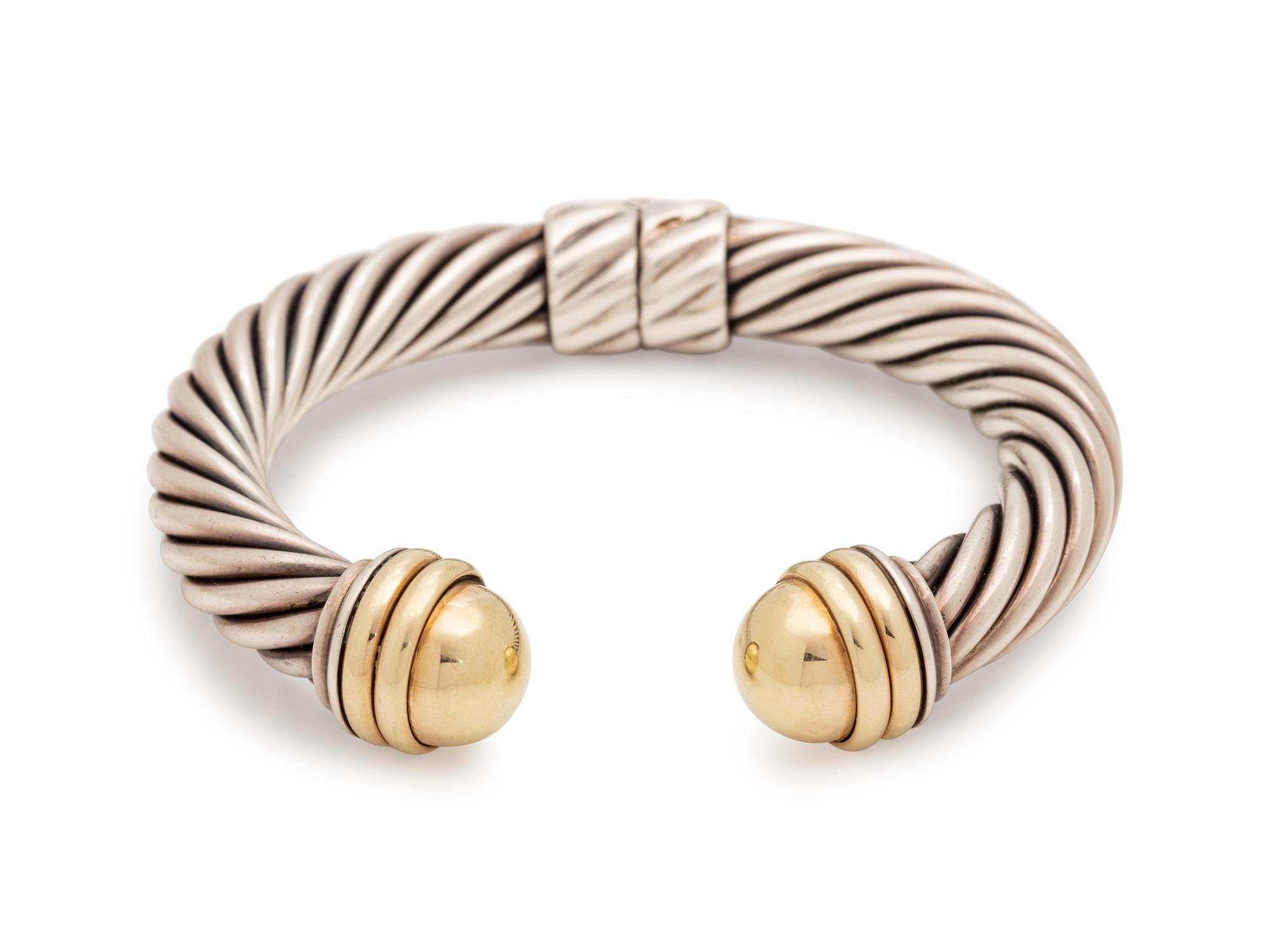 DAVID YURMAN, SILVER AND YELLOW GOLD 'CABLE CLASSIC' CUFF BRACELET