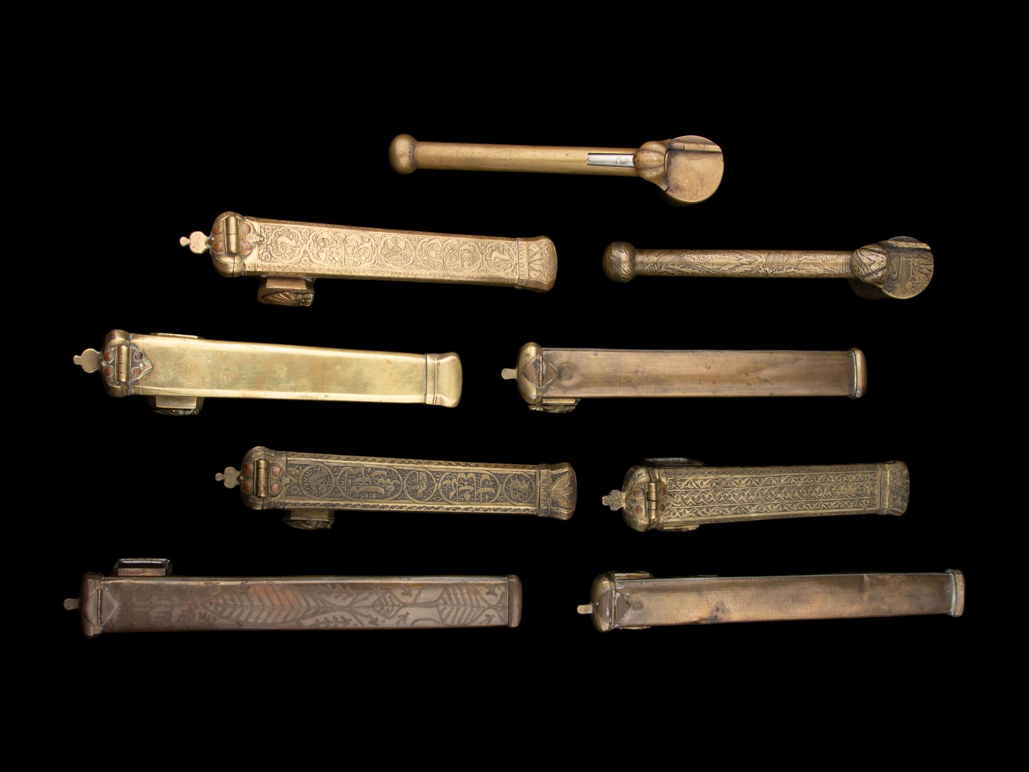 10 Japanese Brass Portable Writing Sets, Yatate