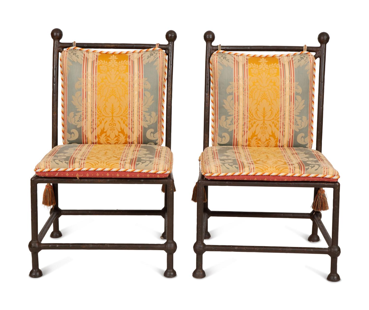Eight Spanish Style Bronzed Metal Dining Chairs