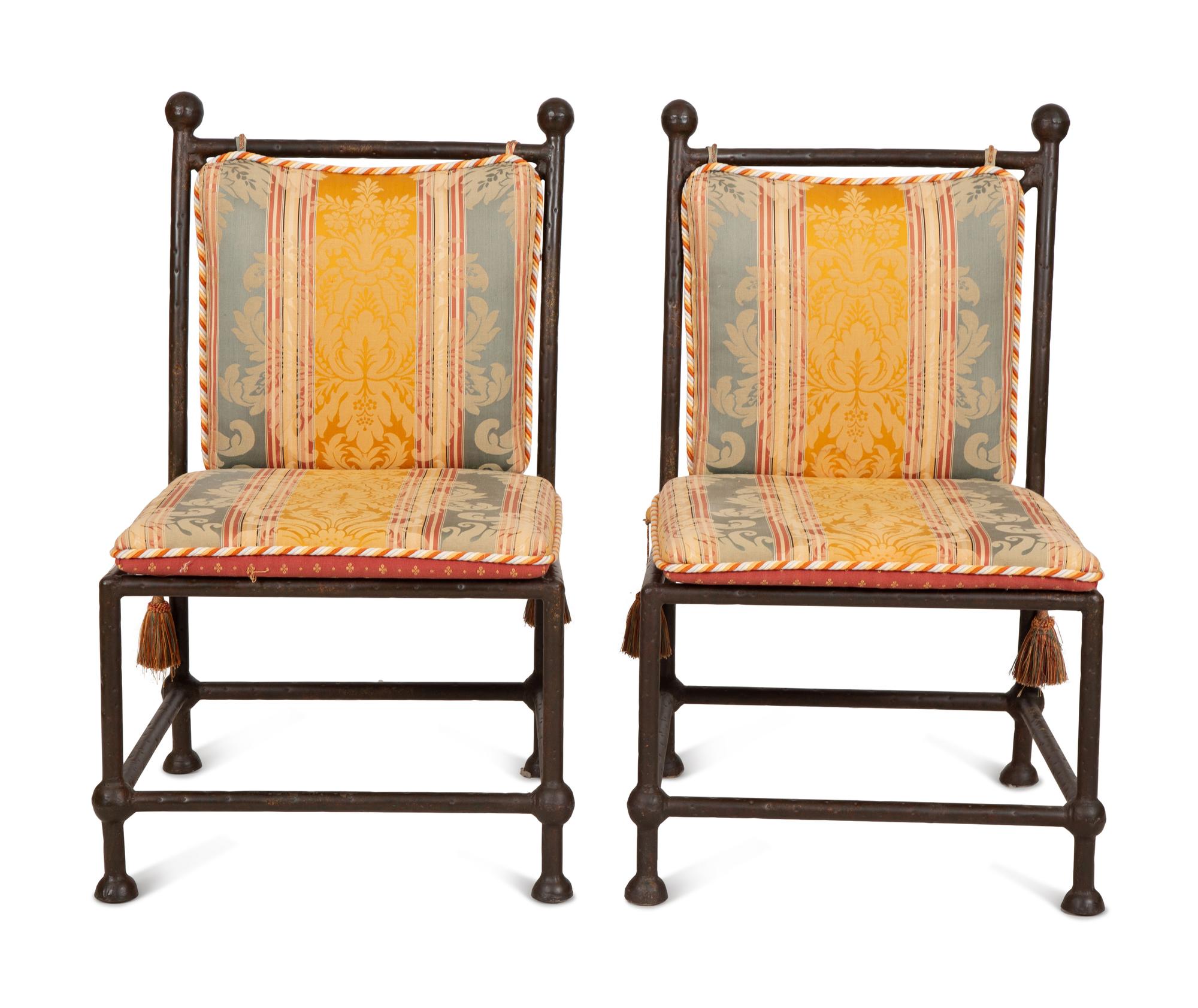 Eight Spanish Style Bronzed Metal Dining Chairs