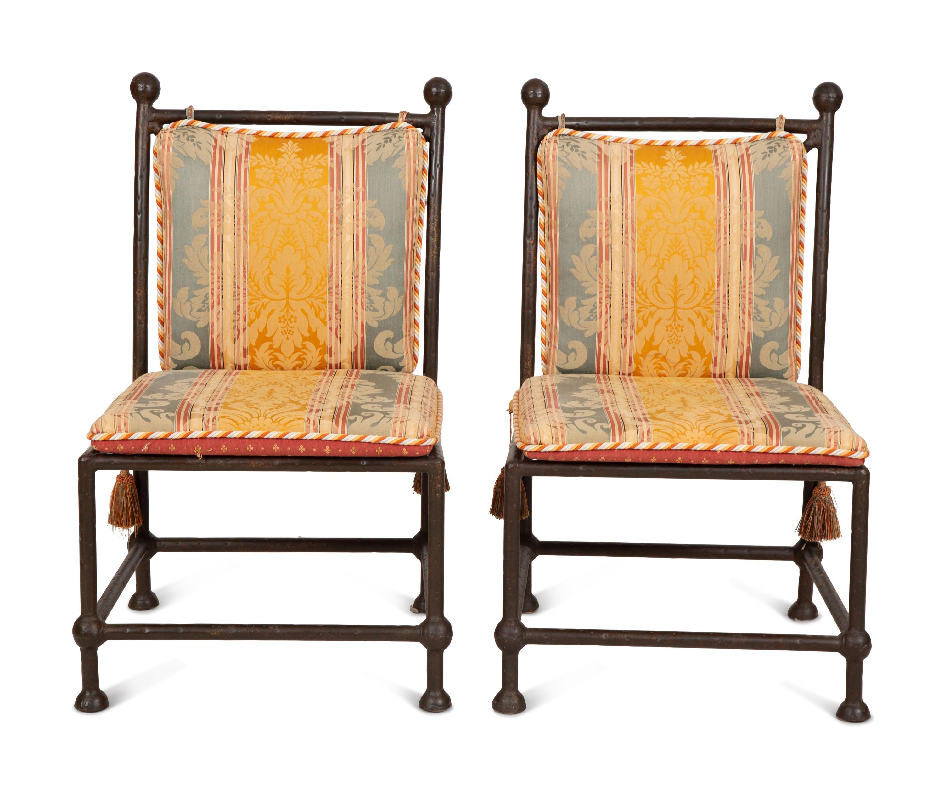 Eight Spanish Style Bronzed Metal Dining Chairs