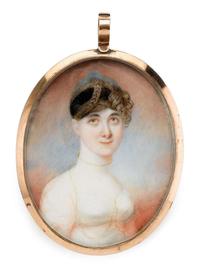 Attributed to Peter Paillou (British, 1757-1831) miniature portrait of a young lady with feathered turban, circa 1810