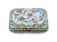 A Russian Enameled Silver Coin Purse, Mark likely of 20th Artel, Moscow, early 20th century, one side decorated with a plaque painted w