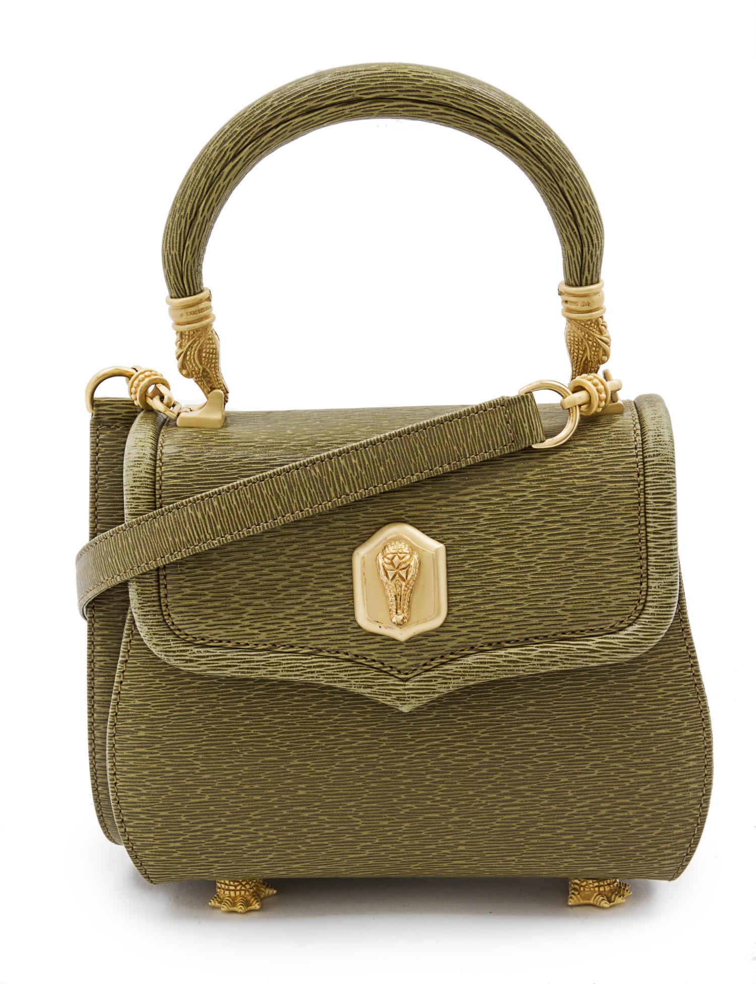 A Barry Kieselstein-Cord Olive Grained Leather Trophy Mini Bag, 6 1/2 x 5 1/2 x 3 inches.