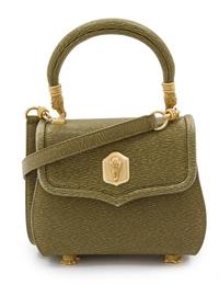 A Barry Kieselstein-Cord Olive Grained Leather Trophy Mini Bag, 6 1/2 x 5 1/2 x 3 inches.