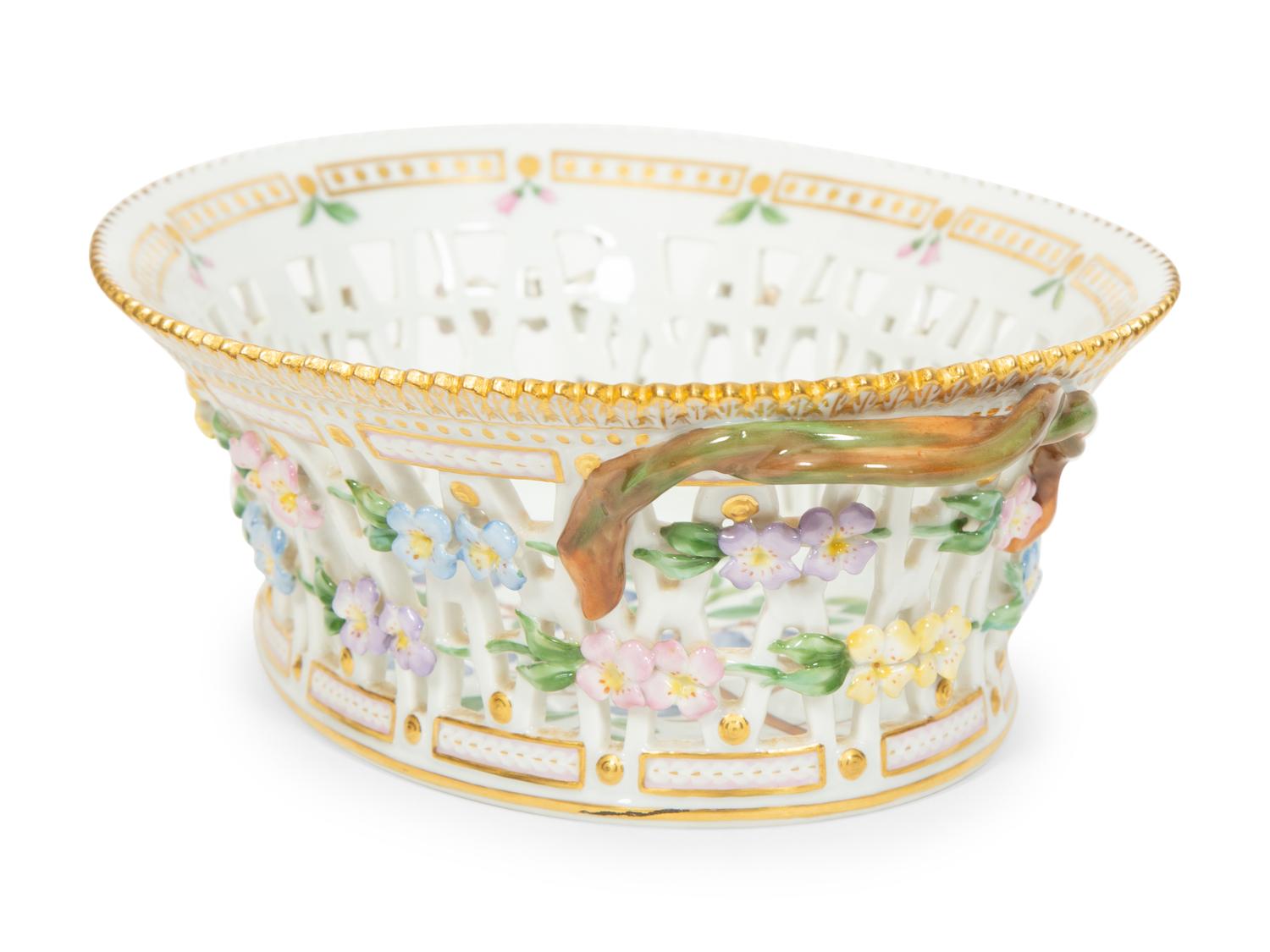 A Royal Copenhagen Flora Danica Reticulated Porcelain Fruit Basket