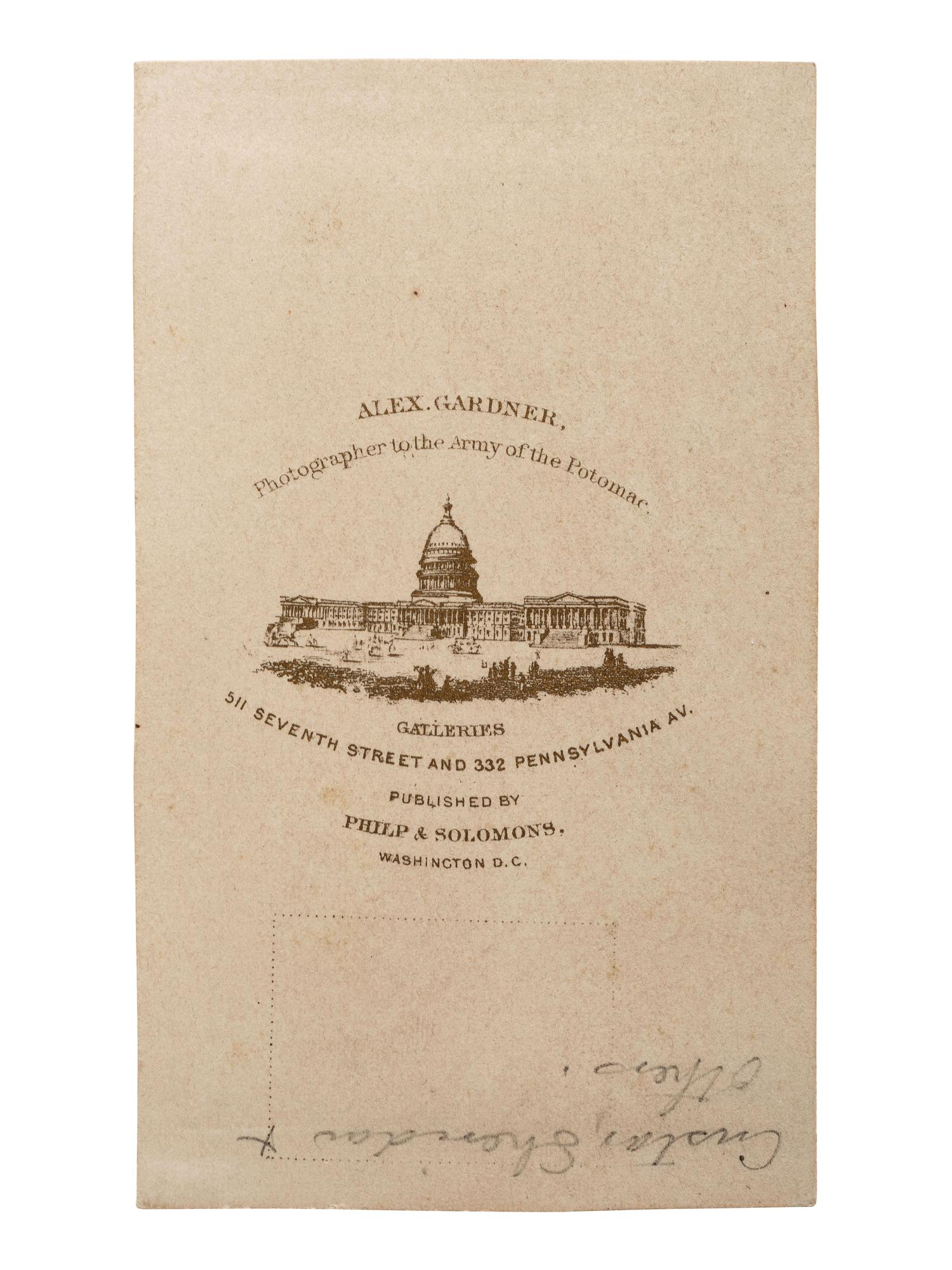 [CUSTER, George Armstrong (1839-1876)]. GARDNER, Alexander (1821-1882), artist. CDV of General Philip Sheridan and his staff including Generals Merritt, Forsyth, Crook, and Custer. Washington, DC: Philp & Solomons, [1865].
