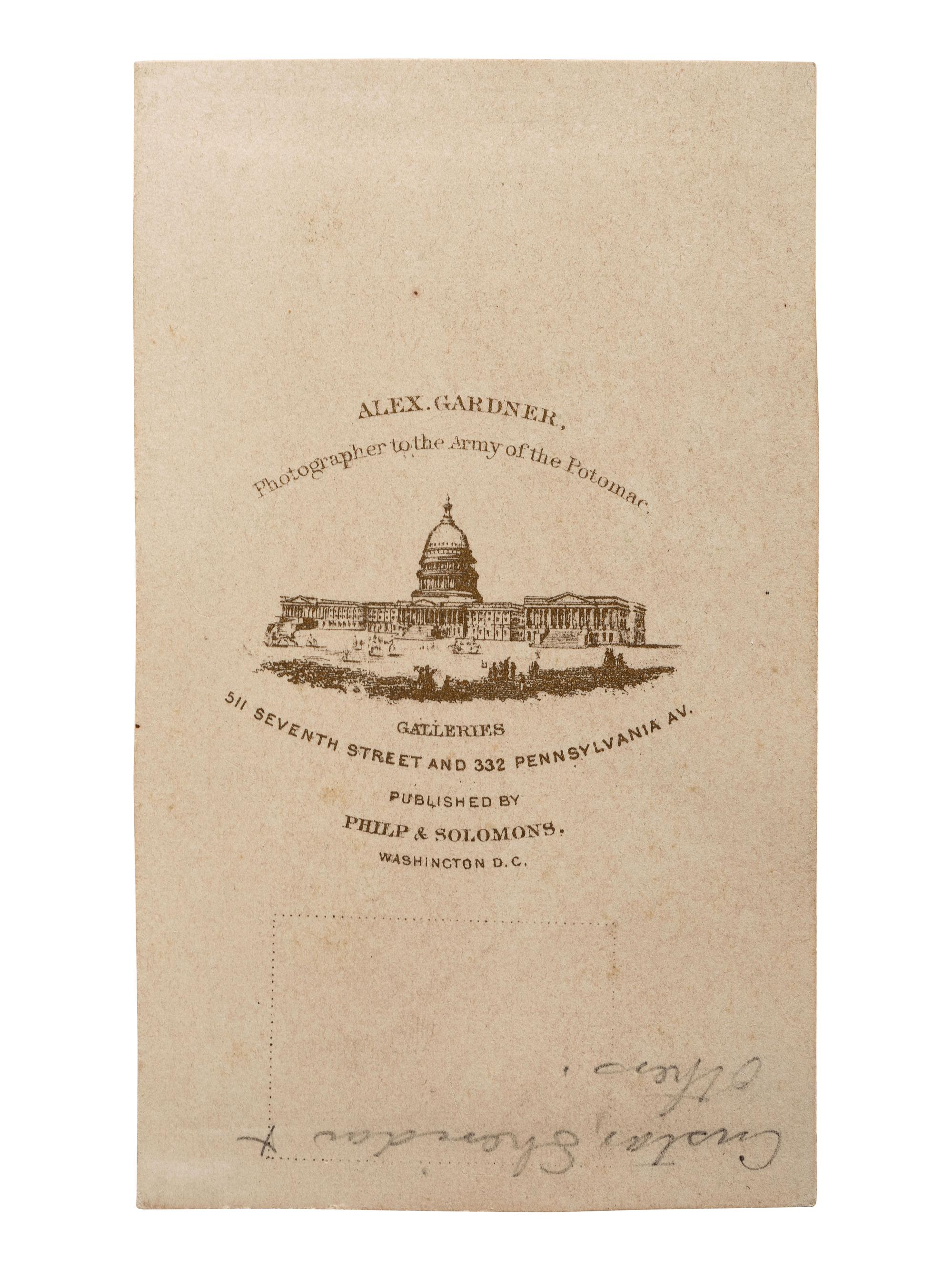 [CUSTER, George Armstrong (1839-1876)]. GARDNER, Alexander (1821-1882), artist. CDV of General Philip Sheridan and his staff including Generals Merritt, Forsyth, Crook, and Custer. Washington, DC: Philp & Solomons, [1865].