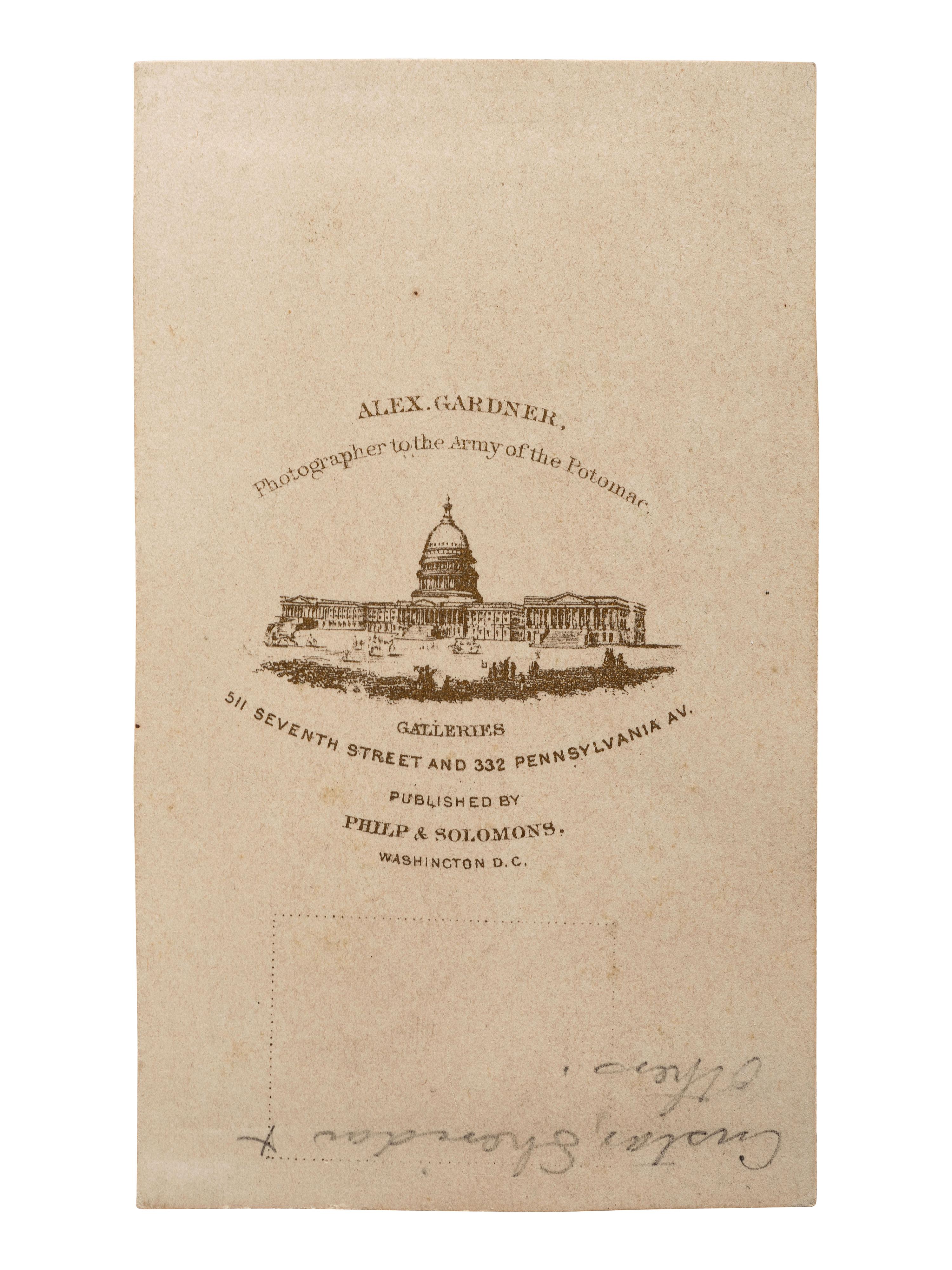 [CUSTER, George Armstrong (1839-1876)]. GARDNER, Alexander (1821-1882), artist. CDV of General Philip Sheridan and his staff including Generals Merritt, Forsyth, Crook, and Custer. Washington, DC: Philp & Solomons, [1865].