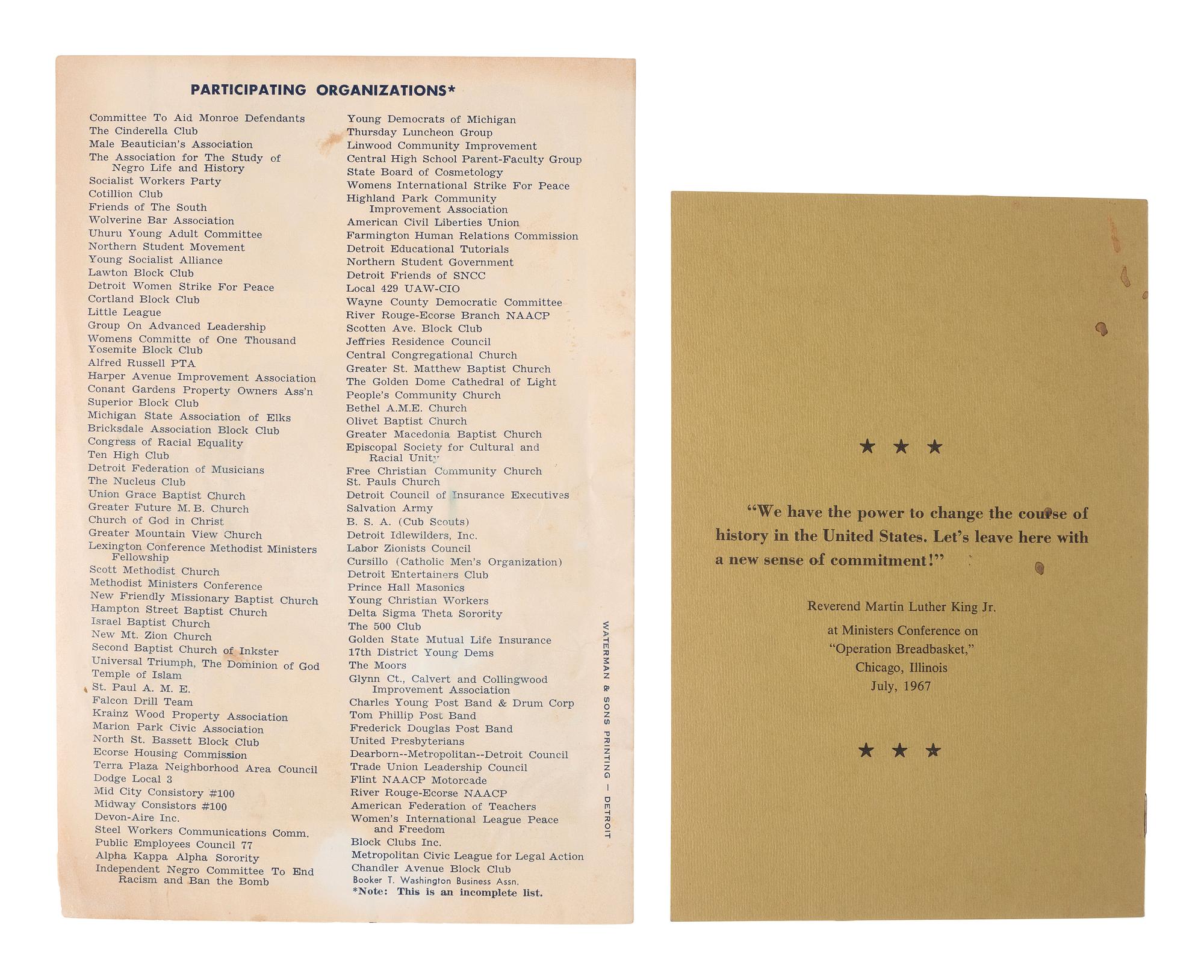 [KING, Martin Luther, Jr. (1929-1968)]. A group of 4 programs, most from events featuring Dr. Martin Luther King, Jr. 1961-1967.
