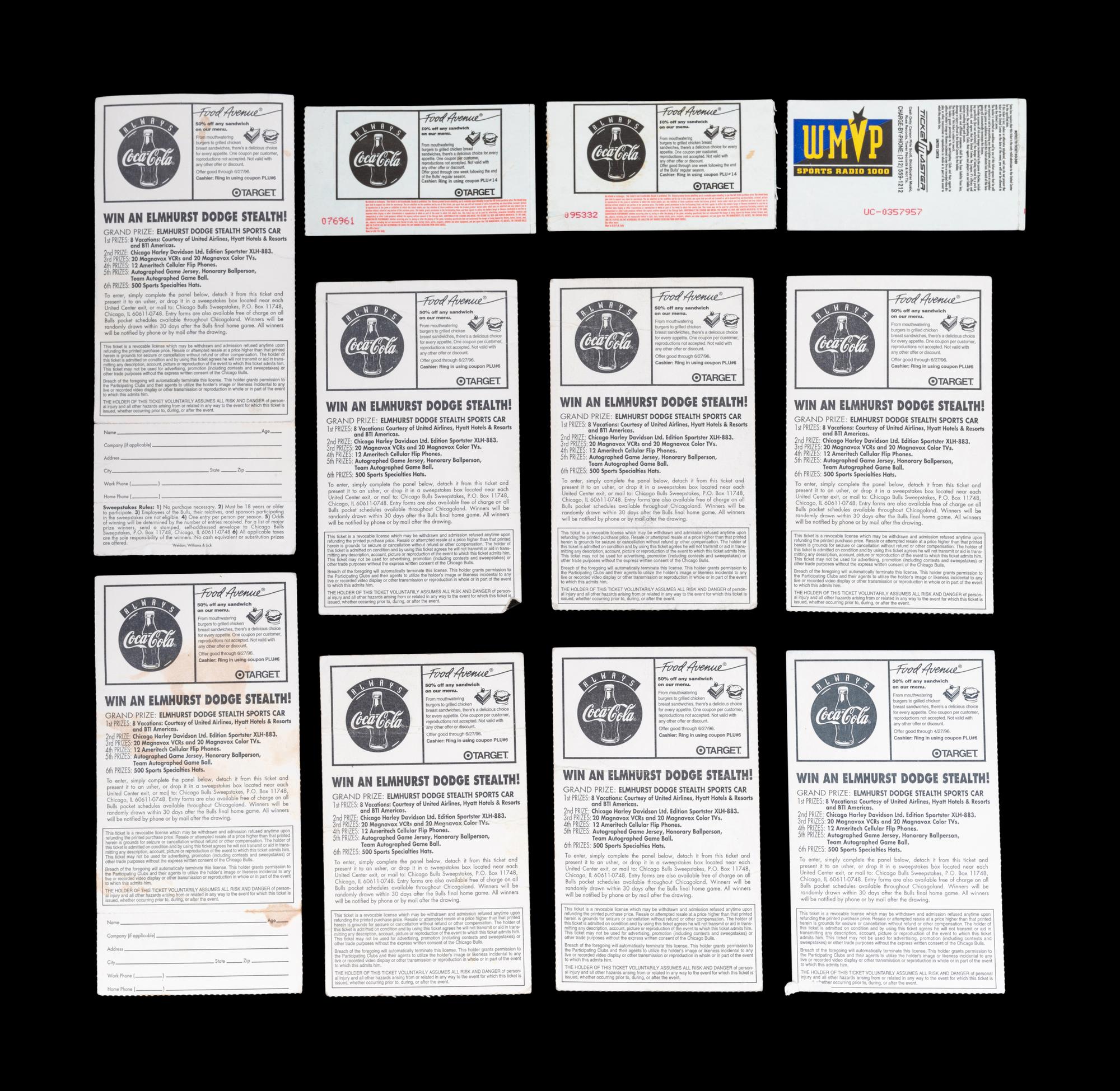 A Collection of 10 Chicago Bulls Michael Jordan Last Dance Era 1995-96 Regular Season and Playoff Tickets and Stubs,