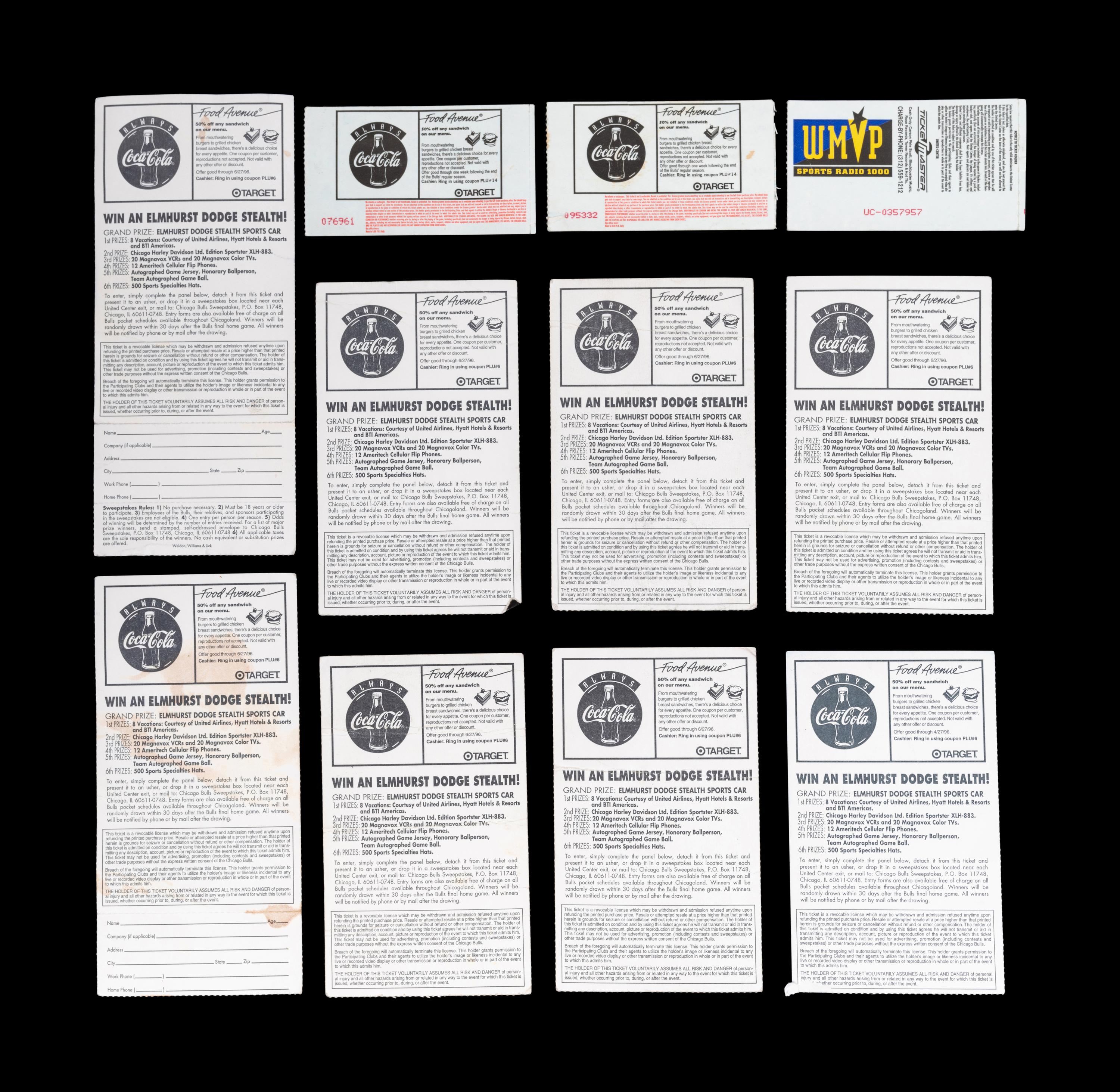 A Collection of 10 Chicago Bulls Michael Jordan Last Dance Era 1995-96 Regular Season and Playoff Tickets and Stubs,