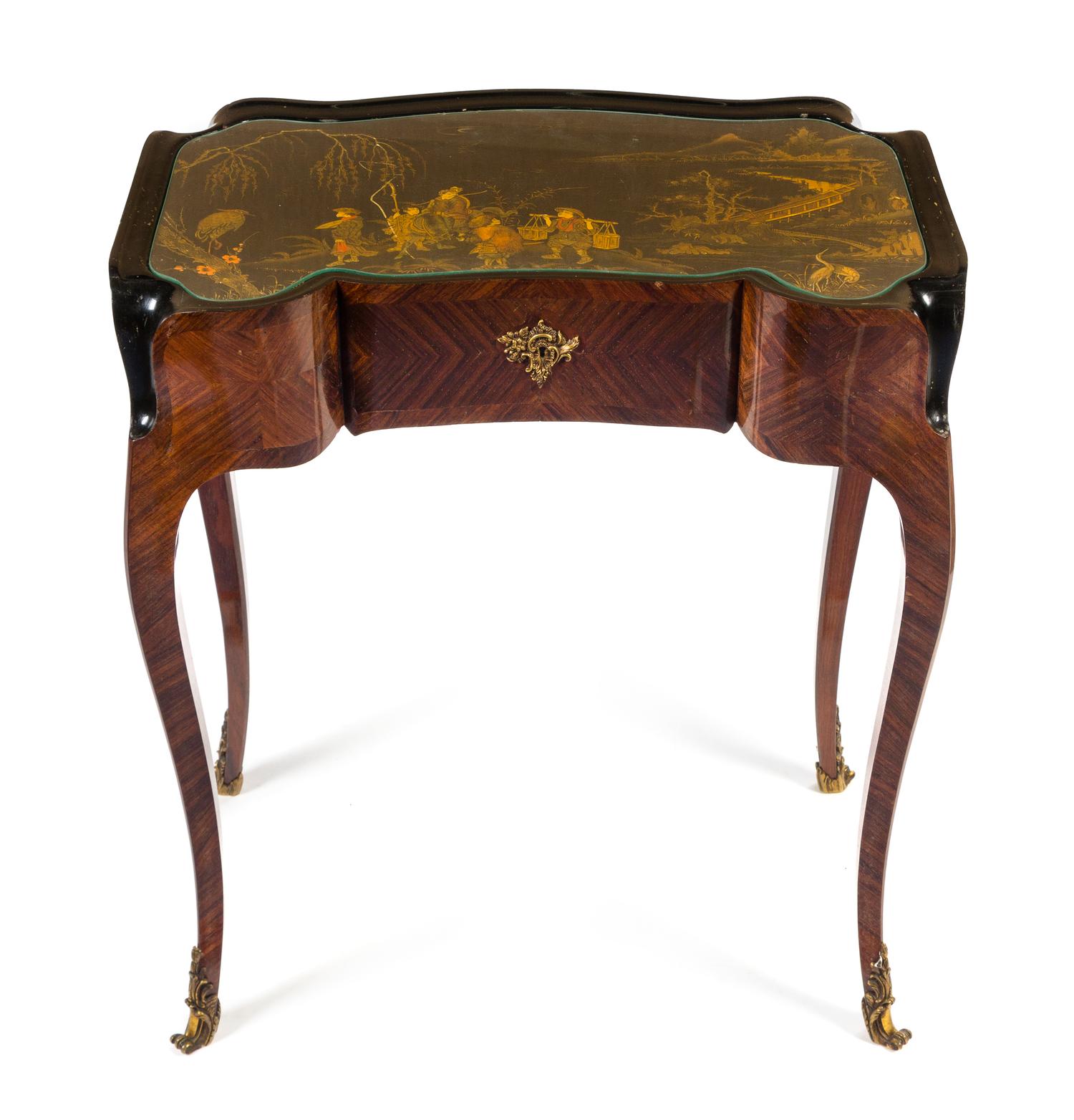 A Louis XV Style Gilt Bronze Mounted Marquetry Poudreuse Height 31 1/2 x width 25 x depth 14 inches. — SIGNED DURAND, EARLY 20TH CENTURY