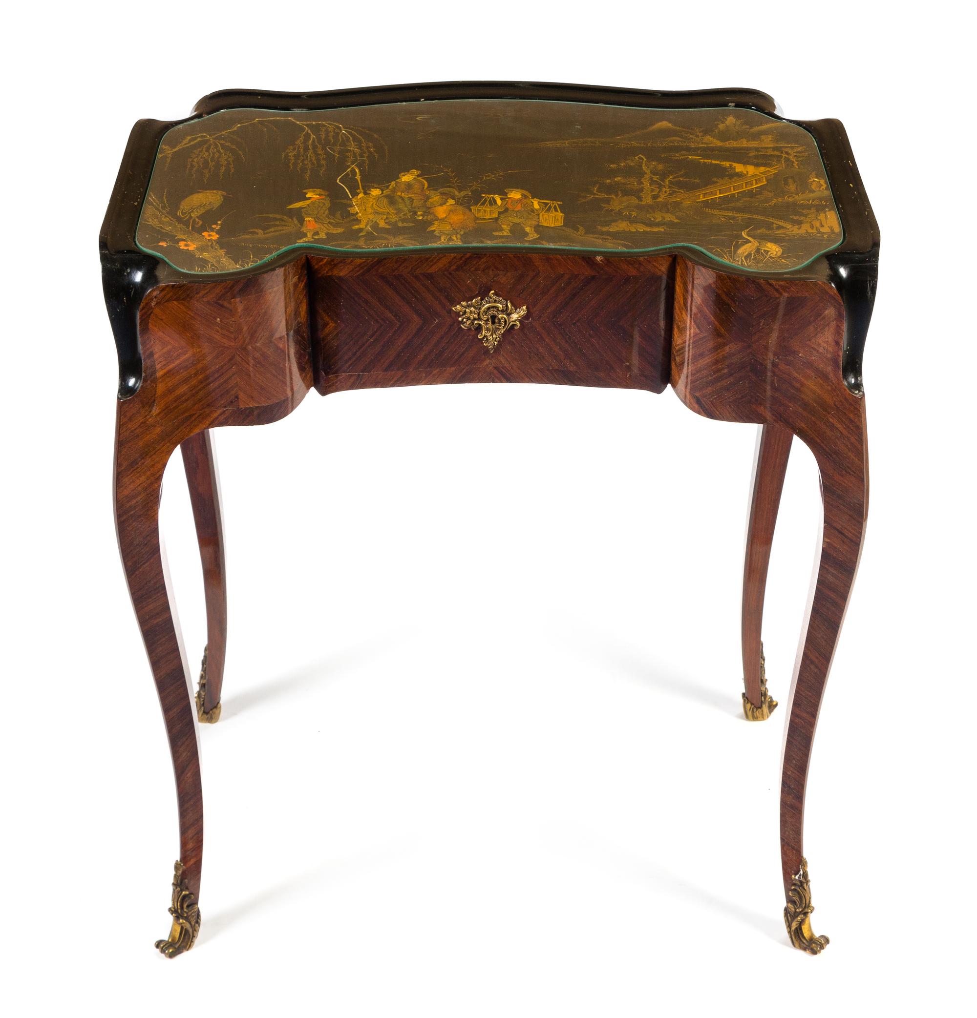 A Louis XV Style Gilt Bronze Mounted Marquetry Poudreuse Height 31 1/2 x width 25 x depth 14 inches. — SIGNED DURAND, EARLY 20TH CENTURY
