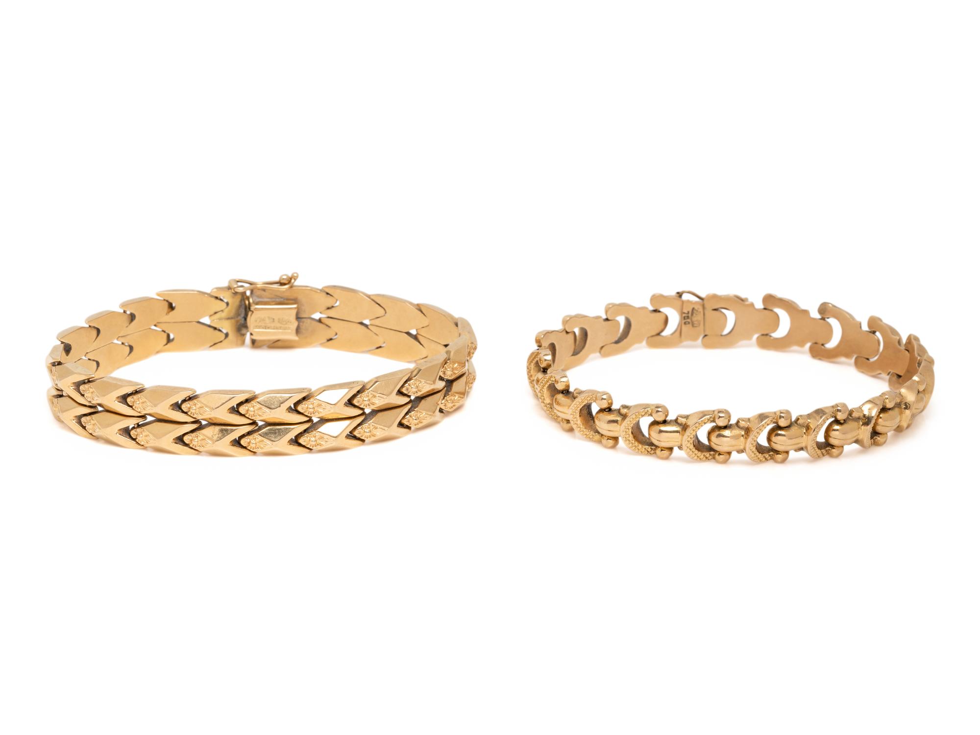 COLLECTION OF YELLOW GOLD FANCY LINK BRACELETS