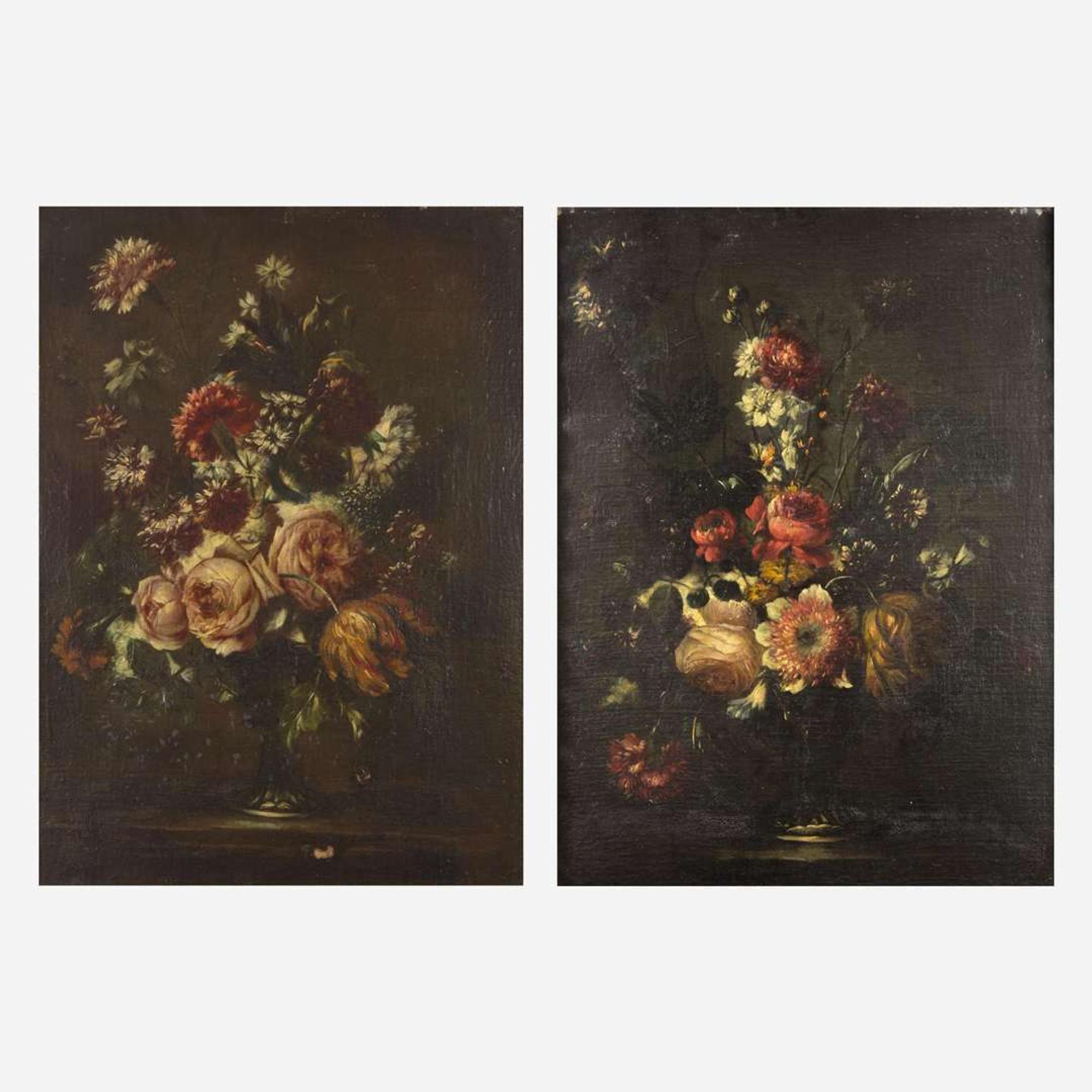 Follower of Jean-Baptiste Monnoyer (French, 1636–1699) Floral Still Life in a Silver Cup; together with a Companion (A Pair)