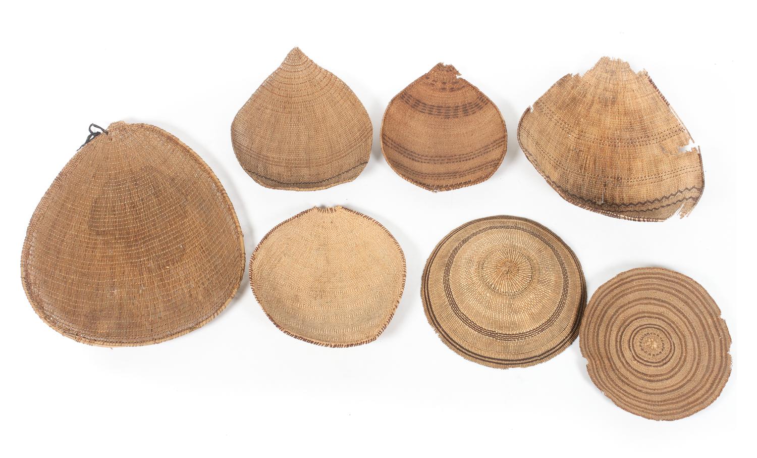 Five California Winnowing Basket Length of largest 28 x width 24 inches.
