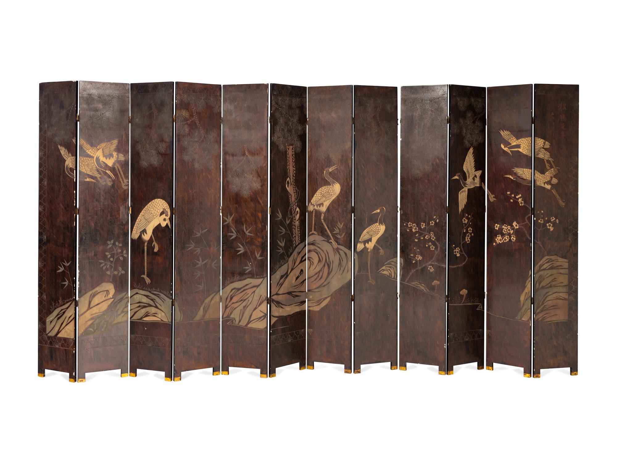 A Chinese Lacquered Thirteen-Panel Floor Screen