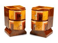 A Pair of Art Deco Style Various Woods Bedside Commodes