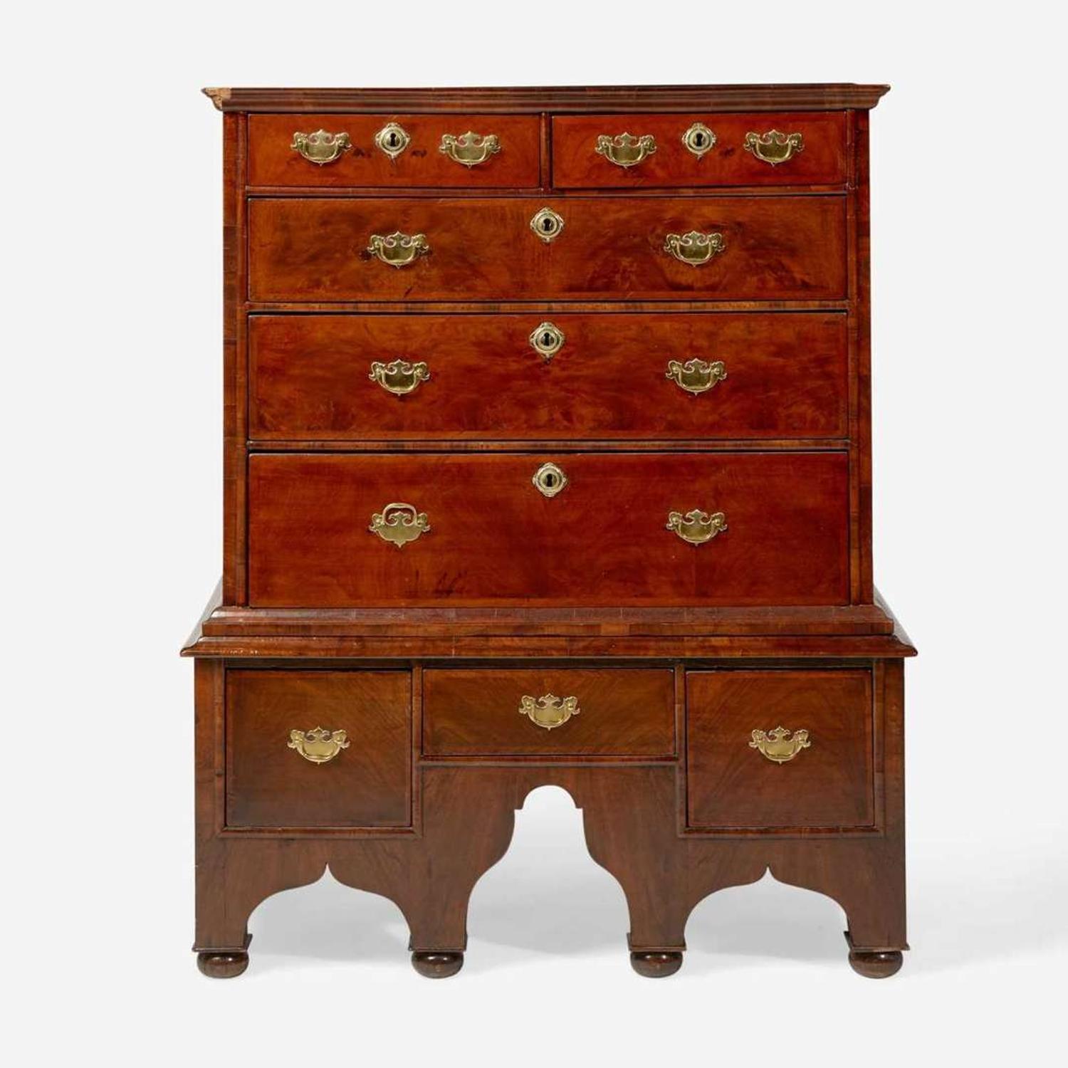 A William & Mary burl walnut veneered chest-on-stand circa 1720