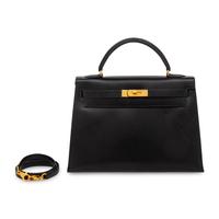 HERMÈS, KELLY 32 IN NOIR BOX LEATHER