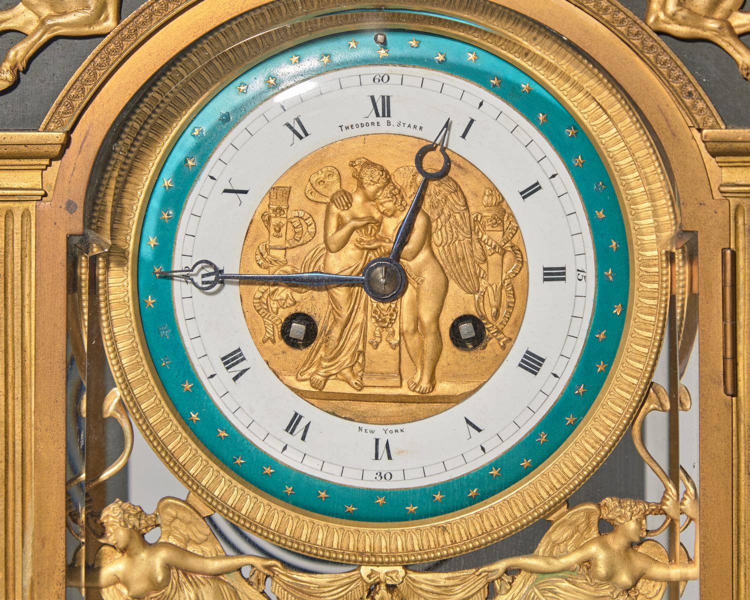 A Neoclassical Gilt and Patinated Bronze Mantel Clock, Theodore B. Starr, New York, NY, Works by Jean Vincenti & Cie (founded 1823), France, Circa 1900