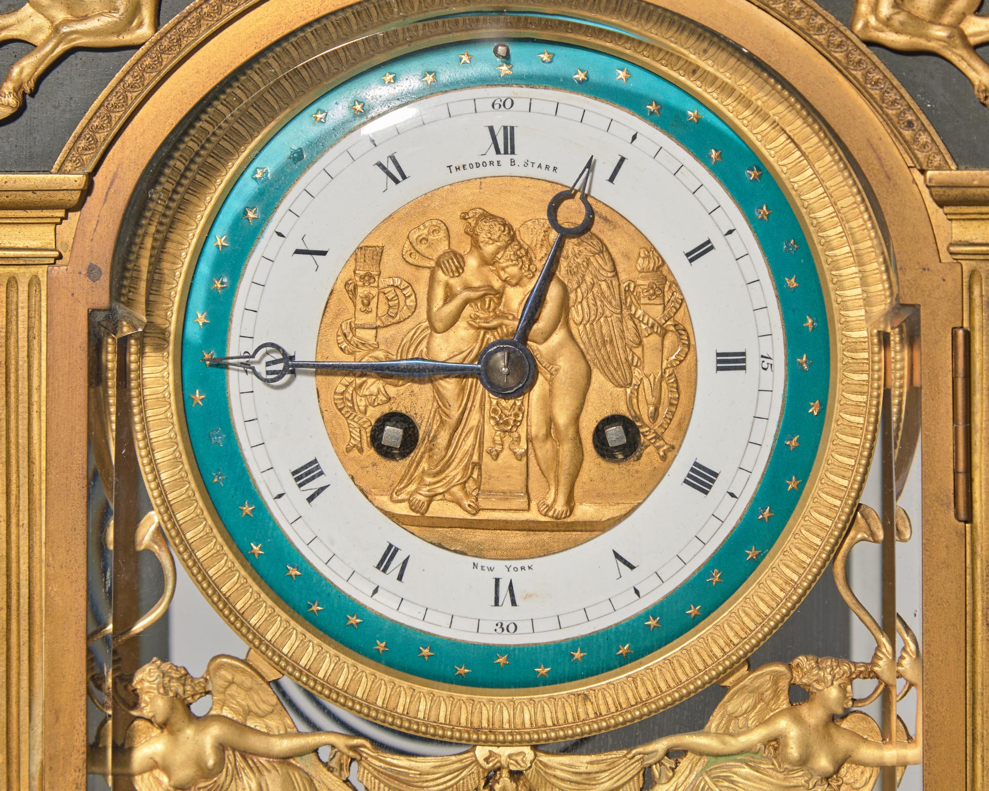 A Neoclassical Gilt and Patinated Bronze Mantel Clock, Theodore B. Starr, New York, NY, Works by Jean Vincenti & Cie (founded 1823), France, Circa 1900