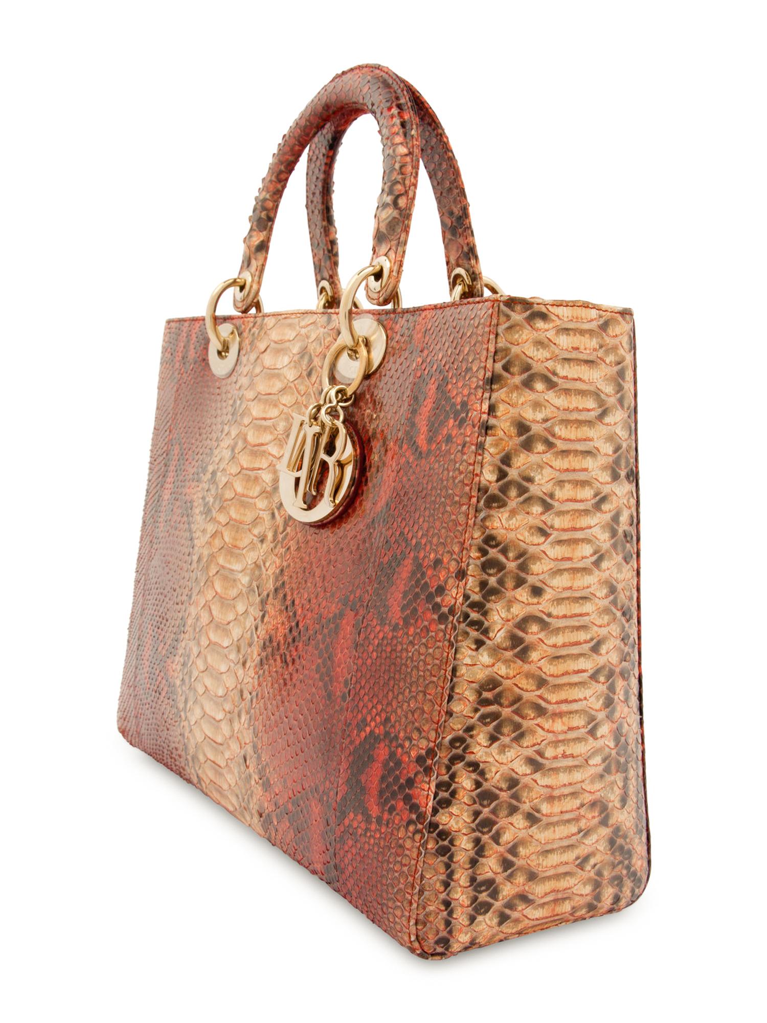 Christian Dior Red and Tan Python Medium Lady Dior Bag, 2009