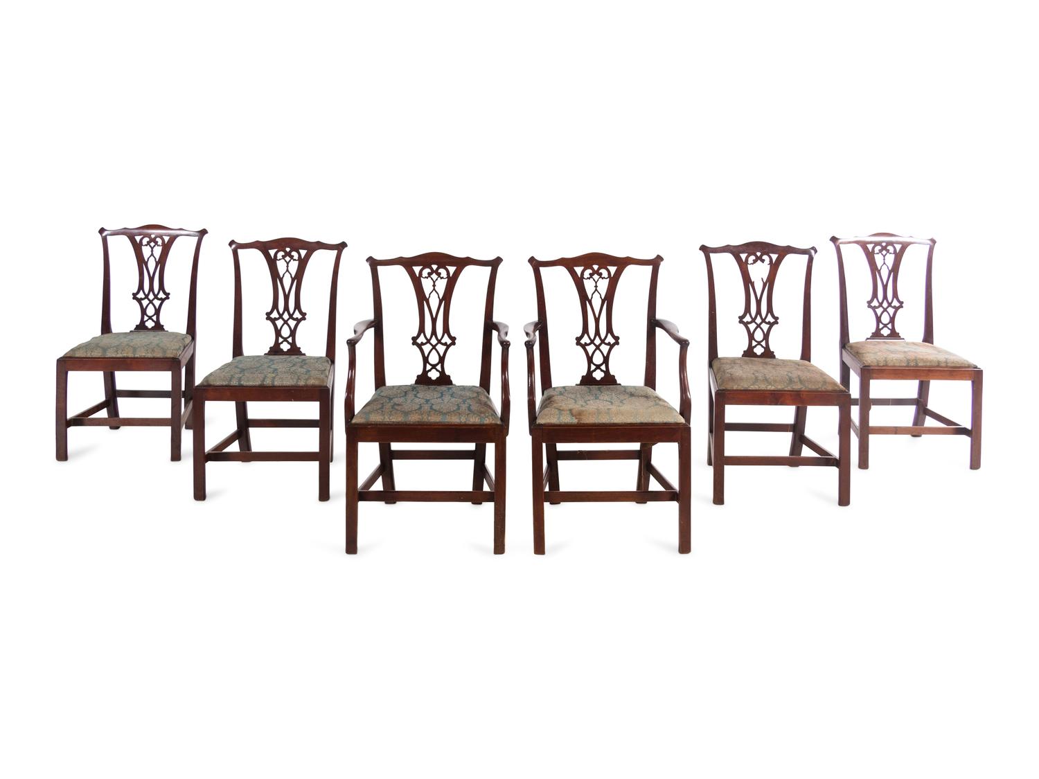 An Assembled Set of Six Chippendale Style Mahogany Dining Chairs