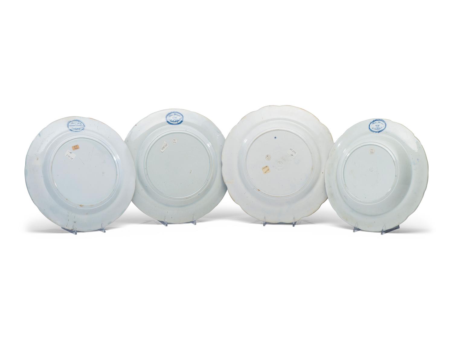 Four Historical Blue Staffordshire Plates of Philadelphia Interest