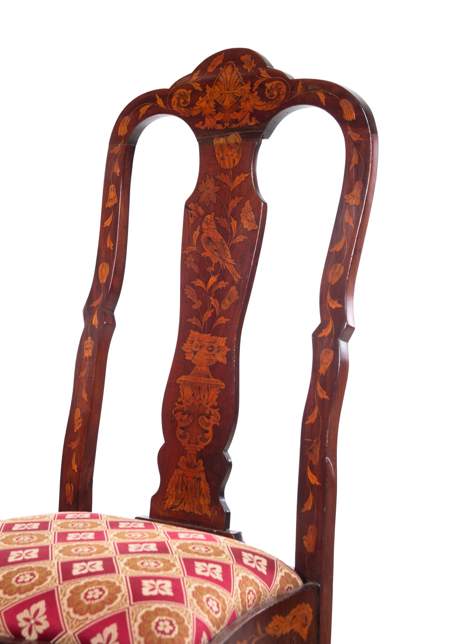 A Dutch Marquetry Side Chair with Scalamandré Upholstery