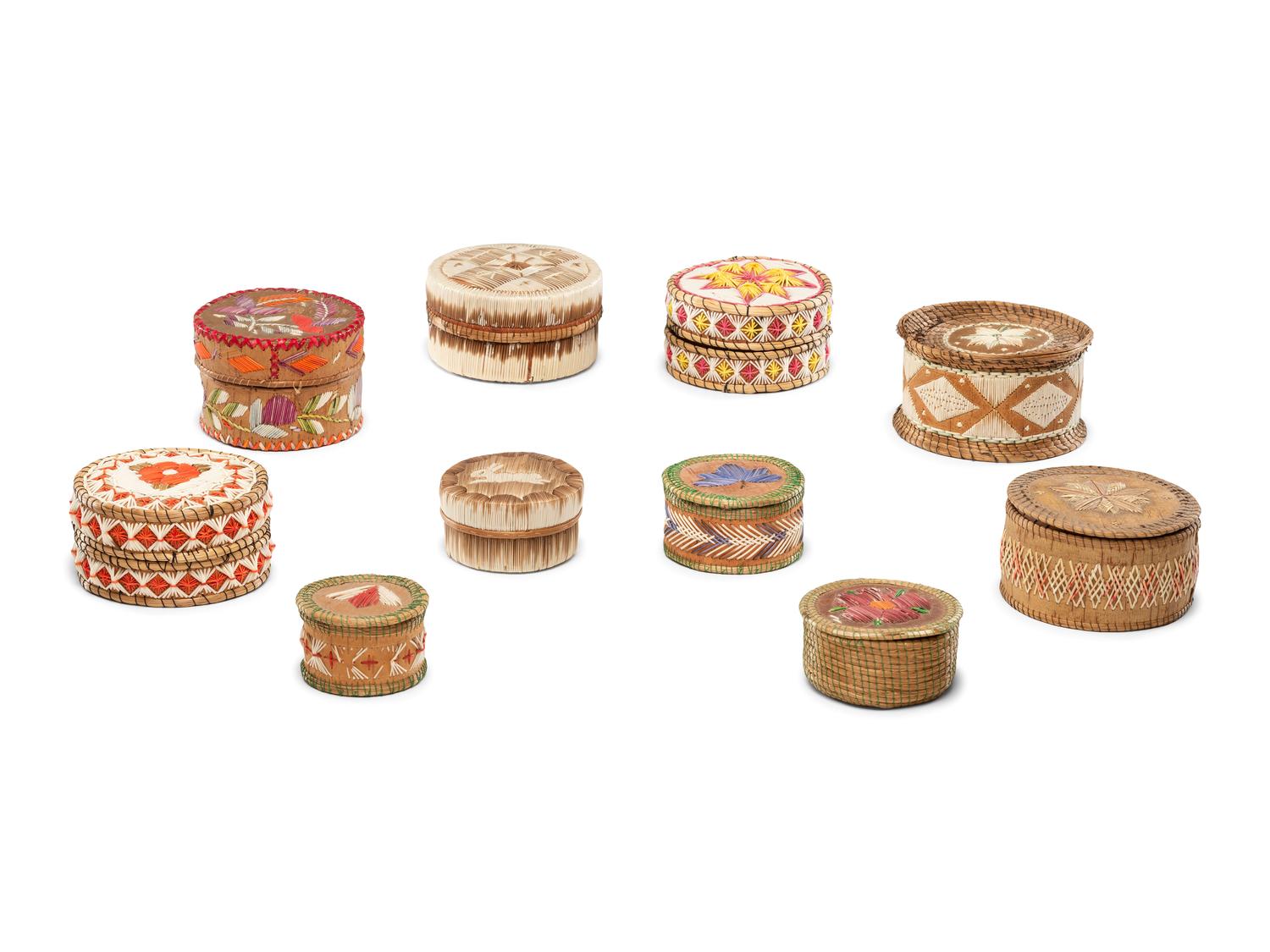 Collection of Great Lakes Quilled Birchbark Boxes