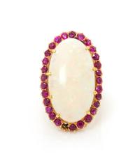 A Yellow Gold, White Opal and Ruby Ring, 5.70 dwts.