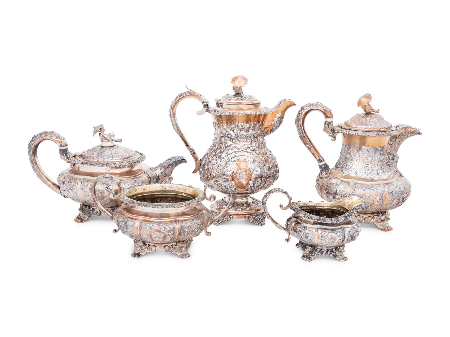 An Assembled George IV Silver Five-Piece Tea and Coffee Service
