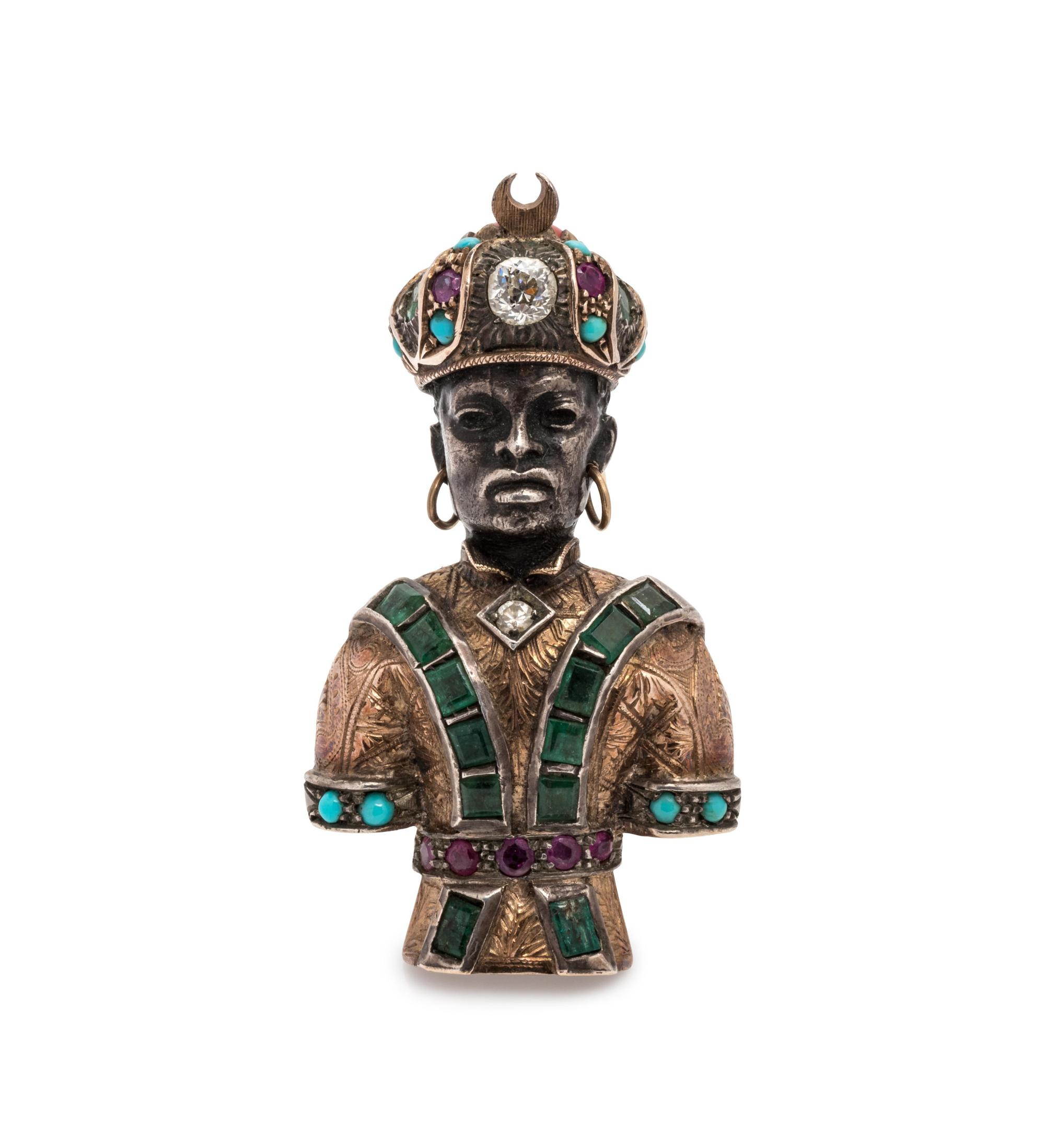 Gold, Silver, Diamond and Multigem Moretto Brooch