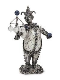 A German Silver and Jewel-Mounted Shell Figure of a Jester