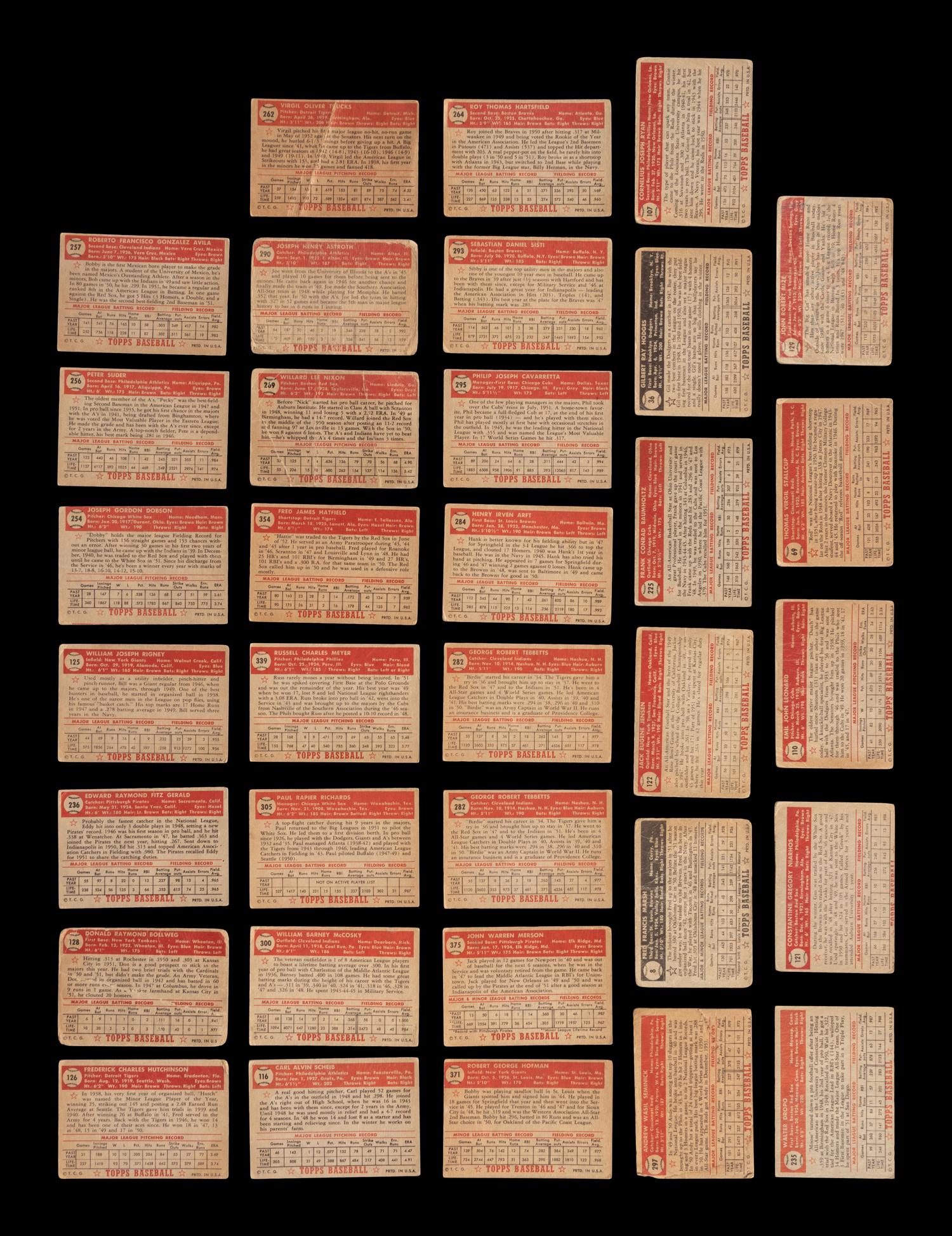 A Group of 89 Assorted 1952 Topps Baseball Cards Including Hall of Famers